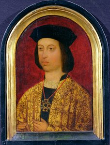 アラゴンのフェルディナンド (1452-1516) スペイン王 (パネルに油彩) 作： Spanish School