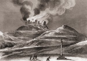 1835年にスペイン、ウエスカ、クインセナのモンテアラゴン修道院で火災（リソ） 作： Spanish School