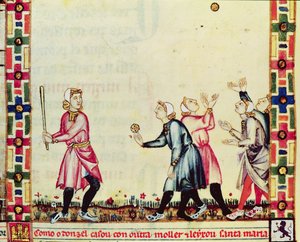 Fol.61v野外でのペロタのゲーム、アルフォンソX（1221-84）ワイズ、カスティーリャ王、レオンの指揮下で作成された原稿から