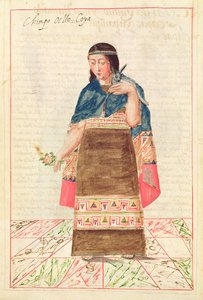 Codice Murua（vellum）として知られる「ペルーのインカ王の功績、習慣、衣装、政府の道の歴史と王室の系譜」のイラスト 作： Spanish School