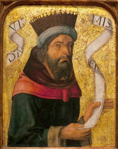 ダビデ王-スペインの無名の巨匠の絵、木に油と金、1500年頃（ダビデ王、スペインの無名の巨匠の絵、パネルに油絵 作： Spanish School