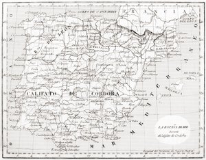 コルドバのカリフを示すスペインの地図 作： Spanish School