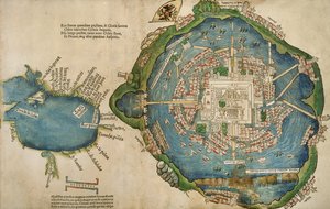 テナンチティトランとメキシコ湾の地図、ヘルナンドコルテス（1485-1547）1524によるPraeclara Ferdinadi Cortesii de Nova maris Oceani Hyspania Narratioから