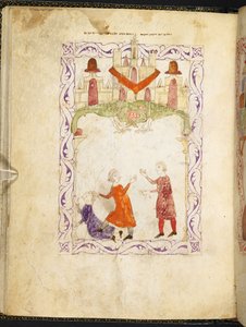 エジプトでのモーセ」（イスパノ＝モレスクのハガダー、MS Or 2737、f.66r、f.1275-1324（ヴェラム）より）。 作： Spanish School