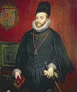 フィリップ 2 世 (1527-1598)、スペイン王の肖像 (o/c) 作： Spanish School