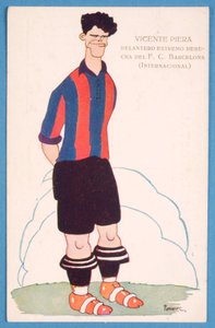 バルセロナのスペイン人サッカー選手ビセンテピエラの風刺画を描いたポストカード 作： Spanish School