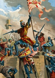 1148年にイスラム教徒からトルトーサを捕獲したバルセロナの伯爵であるラモンベレンガールIV 作： Spanish School