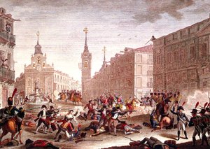 ナポレオン軍に対する暴動、マドリッド、1808年5月（カラー版画） 作： Spanish School