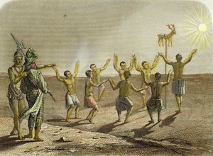 フロリダのインディアンによる太陽への鹿の犠牲 作： Spanish School