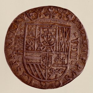 スペインの銀貨（8レアル）：フィリップ（フィリッポまたはフィリップ）2世（1556-1598年）の時代。1589年 直径3.5cm ナポリ、ムゼオ・アルケオロジコ