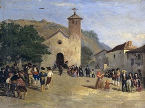 Sortie de messe - ミサから出てくる。匿名の絵画 作： Spanish School