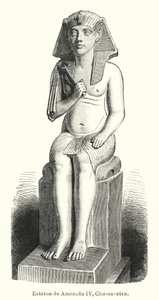 古代エジプトのファラオ、アメンホテプ4世（アケナテン）の像（リトグラフ 作： Spanish School