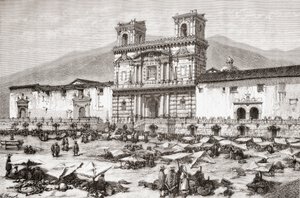 大聖堂、プラザデラインデペンデンシア、別名ラプラザグランデ、キト、エクアドル 作： Spanish School