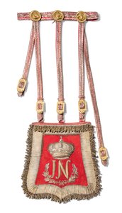 1813年以前のジョセフ・ナポレオン・ボナパルトのサブレタッシュ（スペイン王、金細工と金色の真鍮の台紙が刺繍された赤いモロッコ革） 作： Spanish School