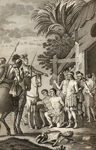 「ラアラウカナ」からのアロンソデエルシーリャによるスペインのチリの征服、1827年にバルセロナで公開（彫刻） 作： Spanish School