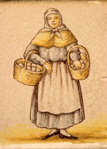 農民の女性を描いたタイル（セラミック） 作： Spanish School