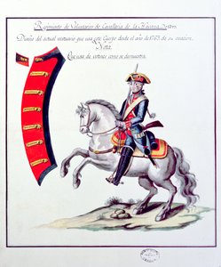 ハバナ騎兵連隊のボランティアの制服、1763年（印刷） 作： Spanish School