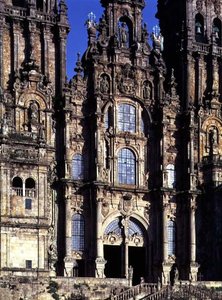 フェルナンド・カサス・イ・ノボアが設計した西の正面（Fachada del Obradoiro）の眺め 作： Spanish School
