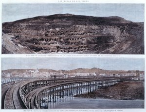 スペイン、ウエルバ、リオティントのコンパニア鉱山の埠頭と展望 作： Spanish School