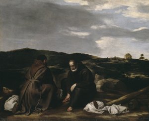 風景の中の2人の僧侶、1645年頃 作： Spanish or Italian School