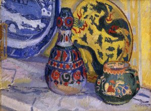 東洋の人物像のある静物、1913 作： Spencer Frederick Gore