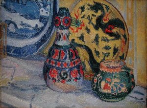 東洋の人物のいる静物画