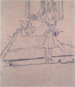 The Musicians at the Footlights, c.1910 (pencil on buff paper) 作： Spencer Frederick Gore