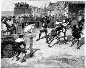 大きなブタと戦うためにリングに配置された4人の盲人、1882年から1884年頃の14世紀から15世紀。 作： Spex