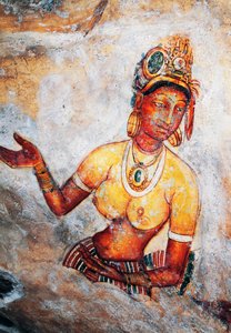 シギリヤの乙女たち」フレスコ画、シギリヤ遺跡（ユネスコ世界遺産登録 作： Sri Lankan School