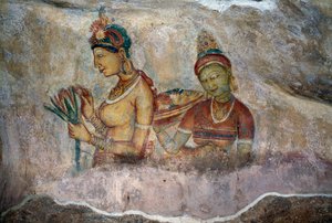 シギリヤの乙女たち」フレスコ画、シギリヤ遺跡（ユネスコ世界遺産登録 作： Sri Lankan School