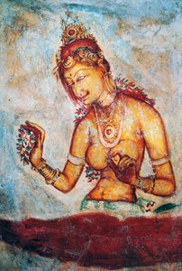 シギリヤの乙女たち」フレスコ画、シギリヤ遺跡（ユネスコ世界遺産登録 作： Sri Lankan School