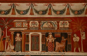 デヒワラのサブダーラマ寺院にあるシンハラの家を描いた壁画（壁画） 作： Sri Lankan School