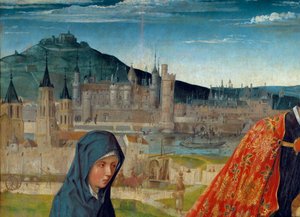 A pietà de Saint Germain des Pres (Saint-Germain-des-Prés). Detalhe representando o Louvre sob Charles V. Pintura do Mestre de Saint Germain des Pres (ativo por volta de 1500). Dim. 0,97x1,98m. 作： St Germain des Pres master