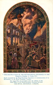 シティ オブ ロンドンの 2 番目の王立証券取引所が火事で破壊される 作： Stanhope Alexander (after) Forbes