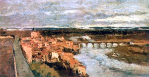 村と橋のある風景、c1855-1892 作： Stanislas Lepine