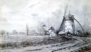 風車のある風景、c1855-1892 作： Stanislas Lepine