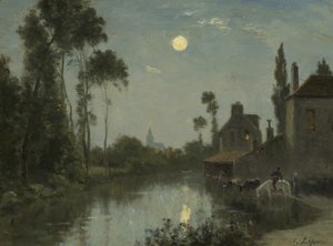 月明かりに照らされた川、1866-年頃 作： Stanislas Victor Edouard Lepine