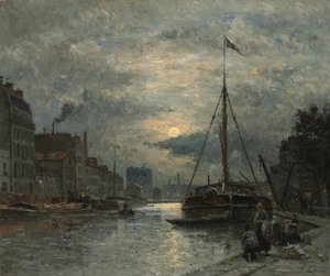 月明かりの下でのサンマルタン運河。サンマルタンオクレールドルーン運河 作： Stanislas Victor Edouard Lepine