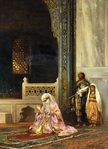 1878年、ブルサのグリーンモスクで祈るトルコの女性 作： Stanislaus von Chlebowski