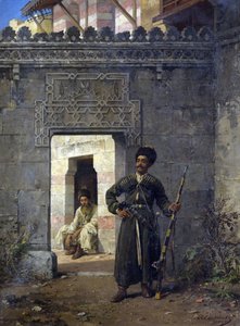 "Les gardes tcherkesses" (The Circassian guards) peinture de Stanislav Khlebovsky (Khlebovski) (1835-1884) - 1880 - キャンバスに油彩 Dim 55,5x41,2 cm Private Collection 作： Stanislaus von Chlebowski