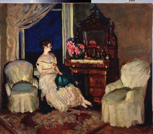 部屋の中 - スタニスラフ・ユリアノビッチ・ジュコフスキー（ジュコフスキー）（1873-1944）による絵画、キャンバスに油彩 作： Stanislav Joulianovitch Joukovski