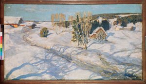 青い雪。 スタニスラフ・ユリアノビッチ・ジュコフスキー（ジュコフスキー）（1873-1944）による絵画、キャンバスに油彩