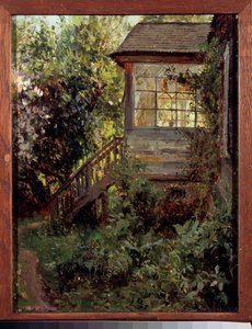 カントリーハウス。 テラス。 スタニスラフ・ユリアノビッチ・ジュコフスキー（ジュコフスキー）（1873-1944）による絵画、キャンバスに油彩。 ロシアの芸術、19 世紀後半から 20 世紀。 国立トレチャコフ美術館、モスクワ。