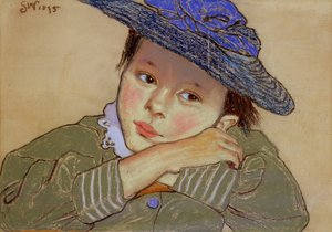 青い帽子の少女、1895（紙にパステル） 作： Stanislaw Wyspianski