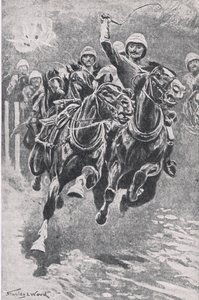 1880年7月17日、マイワンドで銃を持ち込んだマクレイン中尉、1915年の陸と海でのイギリスの戦いのイラスト
