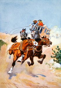インディアンに追われる駅馬車（カラーリトグラフ） 作： Stanley L. Wood