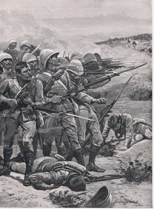 1885年1月19日、ABU-Kruの広場、イギリスと陸海の戦いのイラスト、1915 作： Stanley L. Wood