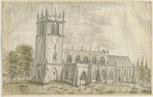 エクルシャル教会：水彩画、nd [1762-1802] 作： Stebbing Shaw