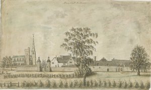 ハムストール・リッドウェア-教会とマナーハウス：水彩画、nd [1762-1802] 作： Stebbing Shaw