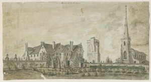 ハムストール・リッドウェア-教会とマナーハウス：水彩画、nd [1762-1802] 作： Stebbing Shaw